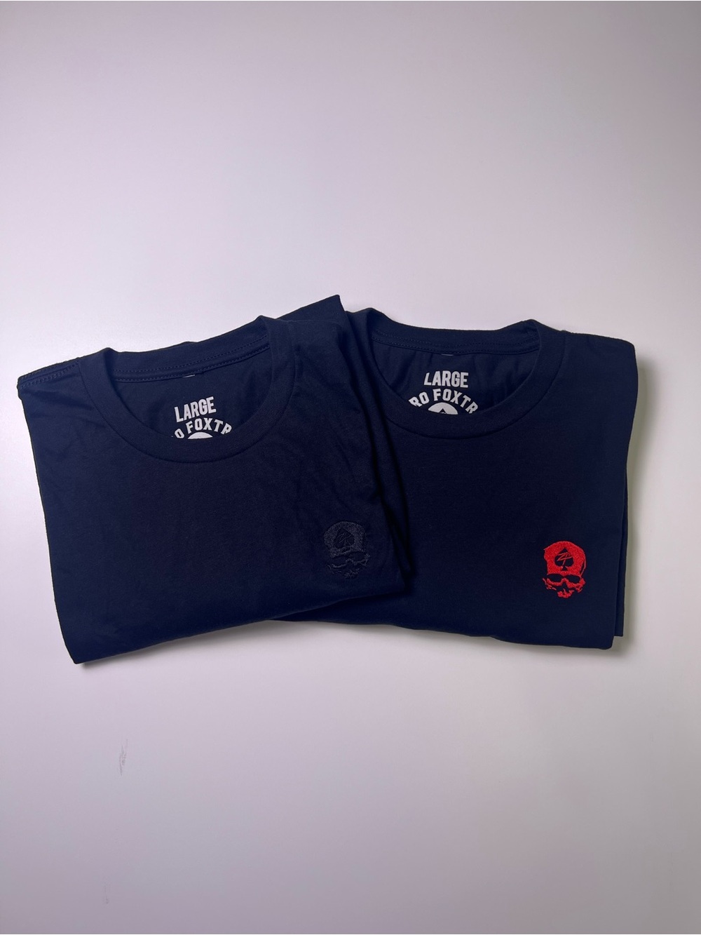 Lot of 2 Zero Foxtrot Embroidered Skull Graphic T-Shirts - Men's Size Large